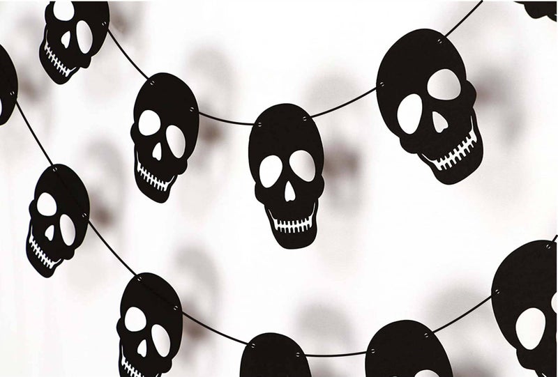 Seyal 36 PCS Black Skull Garland Decorations â€“ Gothic Halloween Party Banner for Haunted House, Horror-Themed Events, Spooky Decor, Pirate Parties, Rock or Metal Venues, Alternative and Dark Aesthetic Style - Image 2